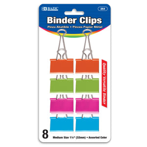 BAZIC BINDER CLIPS 1 1/4 " MEDIUM ASSORTED COLORS 8 PCS