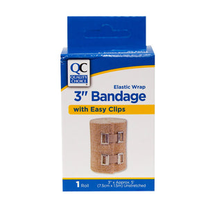 QC ELASTIC BANDAGE WITH CLIPS 3"