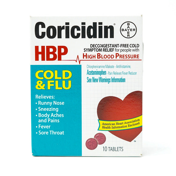 CORICIDIN HBP COLD & FLU 10 TABLETS